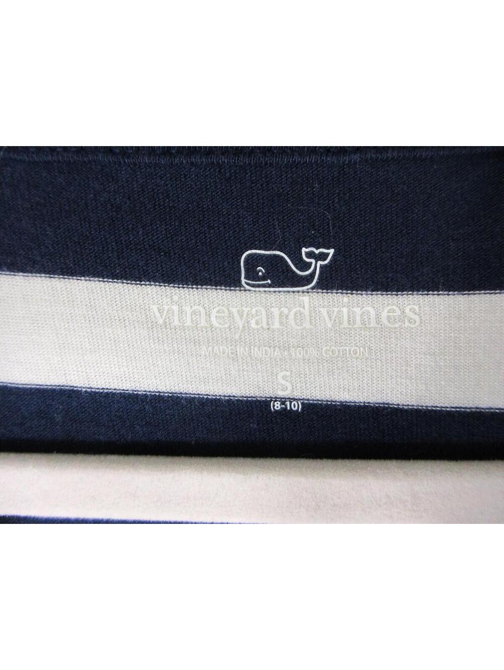 Vineyard Vines Shirt Boys S (8-10) Navy White Striped Pocket Whale Cotton - Picture 4 of 6